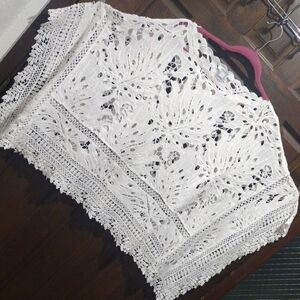 Chico's White 100% Cotton Lace Pancho Top